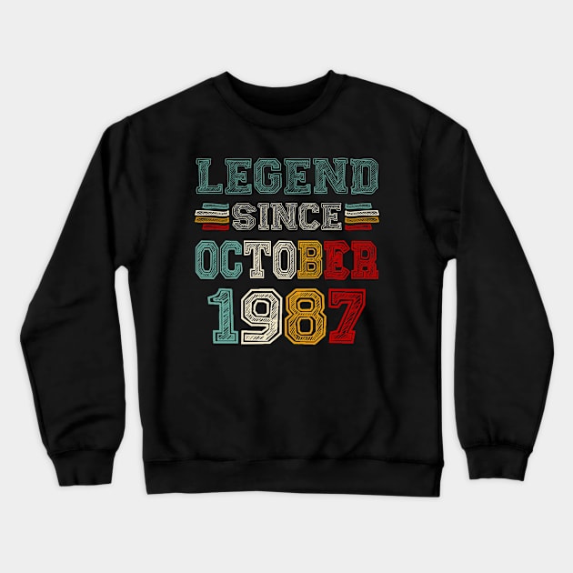 36 Years Old Legend Since October 1987 36th Birthday Crewneck Sweatshirt by louismcfarland